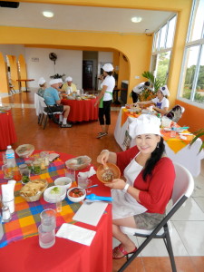 Oyunaa making salsa in the Yucatan